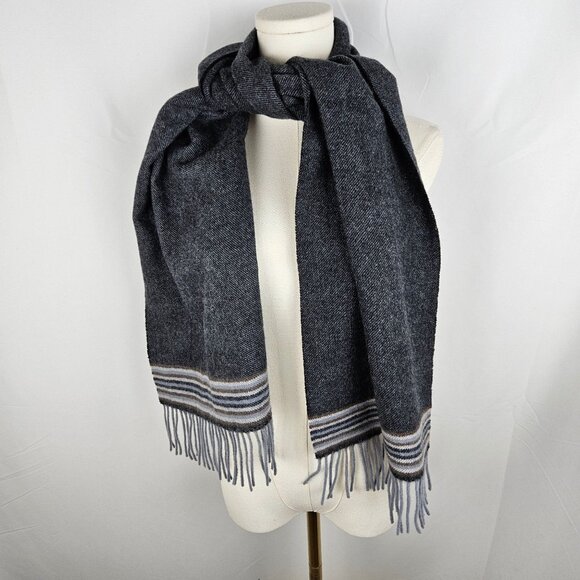 Aran Woollen Mills Traditional Aran Islands Ireland Tweed Wool Gray Scarf Fringe - Picture 3 of 6